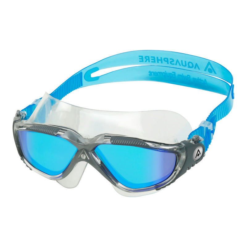 Vista – Schwimmbrille – Erwachsene – Blaue verspiegelte Titanlinse – Transparent/Grau