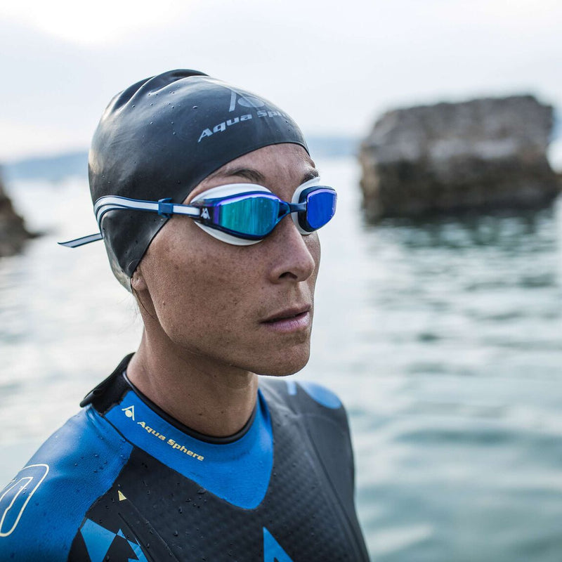 Fastlane – Schwimmbrille – Erwachsene – Blaue verspiegelte Titanlinse – Blau/Weiß